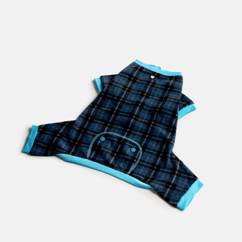 🔵 Blue Plaid Dog Pajamas – Soft & Cozy Pet Onesie for Ultimate Comfort