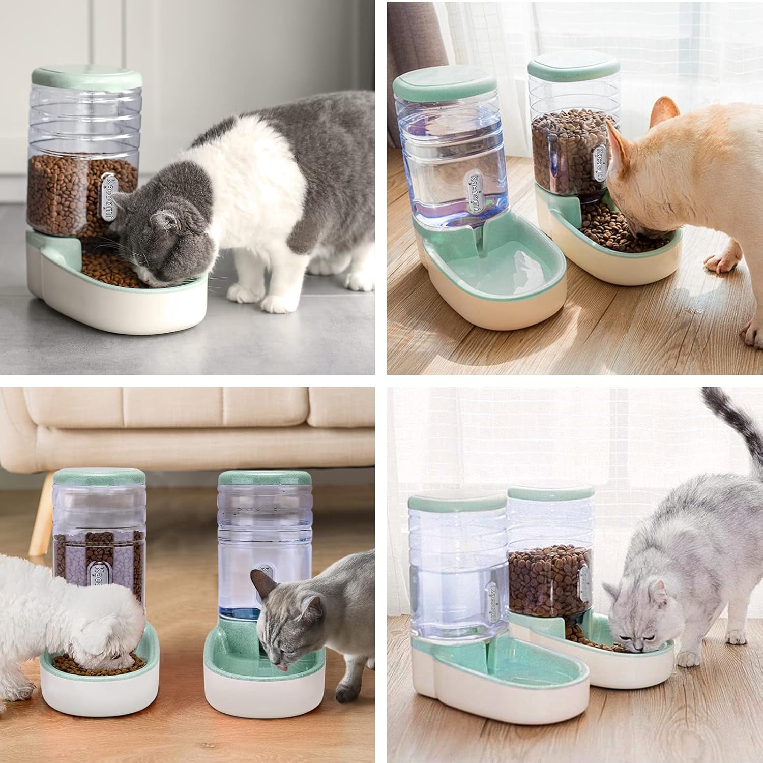 Automatic Dog Cat Feeder and Water Dispenser Gravity Food Feeder and Waterer Set with Pet Food Bowl for Small Medium Dog Puppy Kitten, Large Capacity 1 Gallon X 2