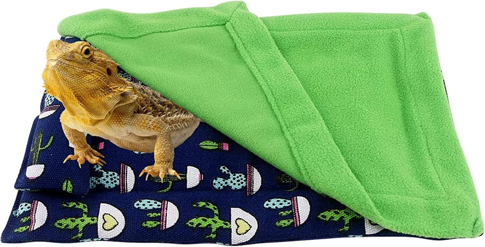 HOSUKKO Bearded Dragon Bed with Pillow Lizard Sleeping Bag Blanket Soft Warm Hideout Terrariums Accessories for Reptile Lizard Bearded Dragon (Blue)