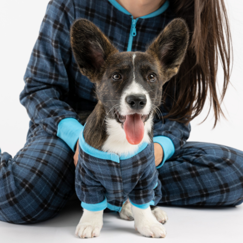 🔵 Blue Plaid Dog Pajamas – Soft & Cozy Pet Onesie for Ultimate Comfort
