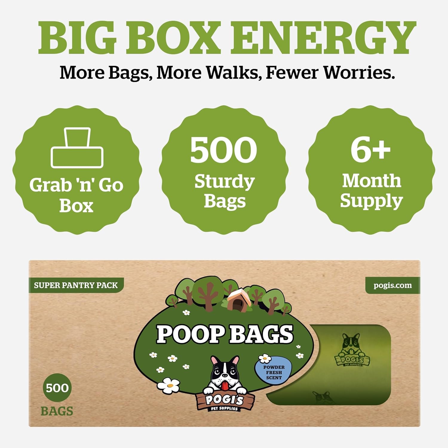 Pogi'S Poop Bags – Large, Leak-Proof Dog Waste Bags for Yard or Home Use, Fresh Scent (Single Roll, 500-Count)